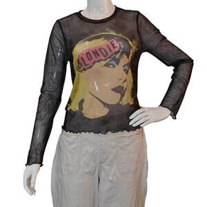 Blondie Graphic Sheer Mesh Long Sleeve Y2K Top XL